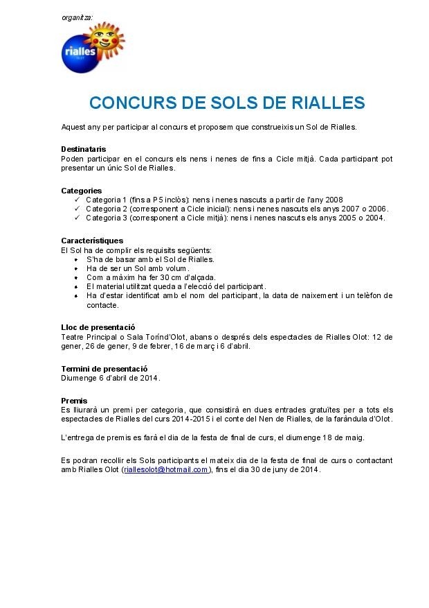 CONCURS 2014  DE SOLS DE RIALLES A OLOT